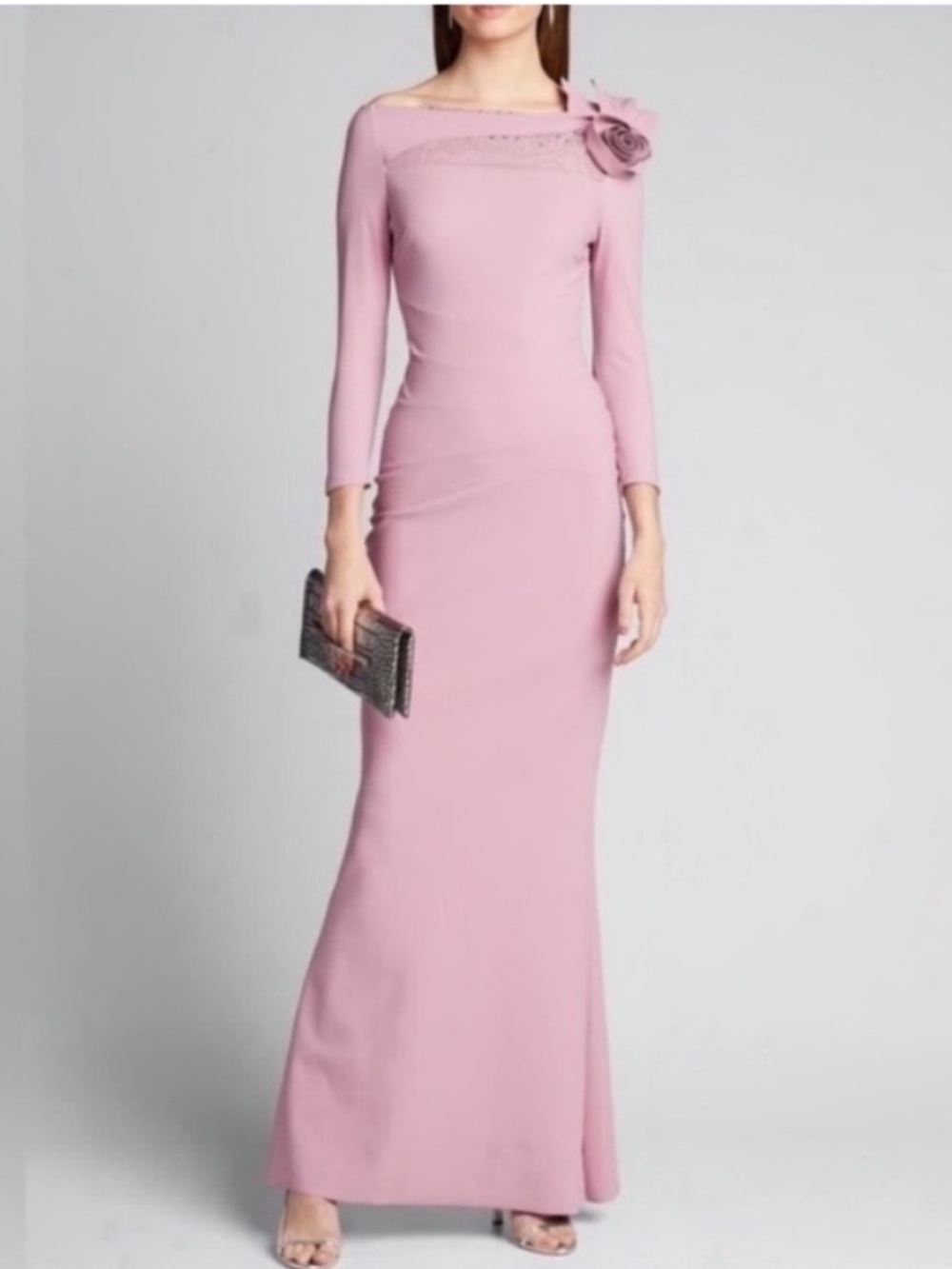 Chiara Boni La Petite Robe 3/4 Sleeve Gown Rosette Shoulder Pink